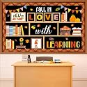 Bookshelf Bulletin Board Set Fall in Love with Learning Classroom Decoration Reading Library Inspirational Paper Cutouts for School Home Office Thanksgiving Harvest Chalkboard Wall Decor Supplies