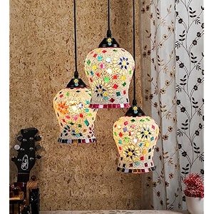 3-light globe chandelier hanging light mosaic type pendant lamp with white glass adjustable cord ceiling light for bedroom living dining room without bulb