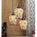 3-Light Globe Chandelier Hanging Light Mosaic Type Pendant Lamp with White Glass Adjustable Cord Ceiling Light for Bedroom Living Dining Room (Without Bulb)
