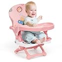Booster Seat for Dining Table, Lightweight Compact Fold Travel Booster Seat, 3-in-1 Convertible, 3 Level Height Adjustment and Easy Tray Removal, Pink