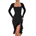 BORIFLORS Women's Elegant Ruched Bodycon Midi Cocktail Dresses