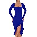 BORIFLORS Women's Elegant Ruched Bodycon Midi Cocktail Dresses