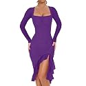 BORIFLORS Women's Elegant Ruched Bodycon Midi Cocktail Dresses