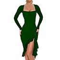 BORIFLORS Women's Elegant Ruched Bodycon Midi Cocktail Dresses