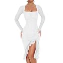 BORIFLORS Women's Elegant Ruched Bodycon Midi Cocktail Dresses
