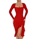 BORIFLORS Women's Elegant Ruched Bodycon Midi Cocktail Dresses