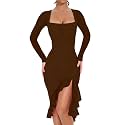 BORIFLORS Women's Elegant Ruched Bodycon Midi Cocktail Dresses