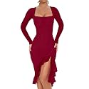 BORIFLORS Women's Elegant Ruched Bodycon Midi Cocktail Dresses