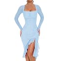 BORIFLORS Women's Elegant Ruched Bodycon Midi Cocktail Dresses