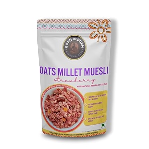 born reborn strawberry oat millet muesli 400gm with sweetness of honey and jaggery  no maida healthy wholesome breakfast cereal contains brown rice foxtail millets corn flakes pack of 1