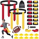 BORNEW Flag Football Set - 14/20 Player Adjustable Belts with Cones, Football, Pump, Bag, for Youth and Adults Training