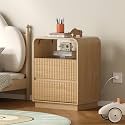 BORNOON Dresser with 2 Drawers and Charging Station, Fluted Bedside Table with Round Curved Corner, Hidden Handles, 2 AC Outlets and 2 USB Ports, Modern Wood End Table with Open Shelf for Bedroom