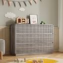 BORNOON Dresser for Bedroom with 6 Drawers, Fluted Chest of Drawers with Round Curved Corner, Hidden Handles, Modern Wood Storage Organizer for Bedroom, Nursery, Living Room