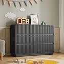 BORNOON Dresser for Bedroom with 6 Drawers, Fluted Chest of Drawers with Round Curved Corner, Hidden Handles, Modern Wood Storage Organizer for Bedroom, Nursery, Living Room