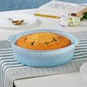 Borosil 1.2 L Baking &amp; Serving Cake Dish with Handle | Borosilicate Glass Round Shape Bakeware and Serveware Casserole Dish Tray | Microwave, Oven &amp; Dishwasher Safe Bowl (Blue)