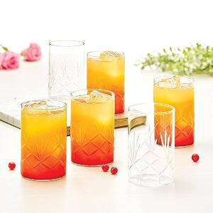 borosil 350ml 6pc cut design large drinking glass set  made in india borosilicate glass tumblers for water cold drinks juice microwave amp dishwasher safe for dailyuse amp gifting meadow