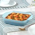 Borosil 800 ml Baking & Serving Dish with Handle | Borosilicate Glass Square Shape Bakeware and Serveware Casserole Dish Tray | Microwave, Oven & Dishwasher Safe Bowl (Blue)