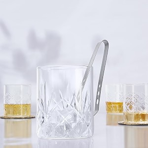borosil bar set borosilicate glass hand etched mini bar range for drinking bourbon whiskey scotch cognac  transparent ice bucket