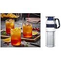 Borosil - Marina Jug with Plastic Handle, 1.3 litres, Transparent &amp; Vision Glass Set of 6, 295 ml, Borosilicate Glass, Microwave Safe (Transparent), 6 Count (Pack of 1) (BV430100002EC)