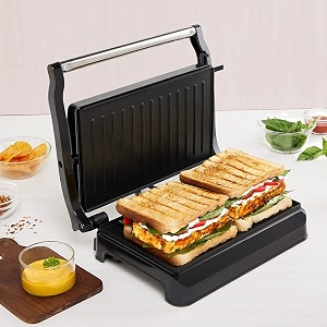 borosil sandwich maker  can make 2 sandwich at a time  electric toaster maker  non toxic amp nonstick coating grill plates opens to 90  power indicators  2 year warranty meta prime grill