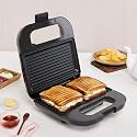 Borosil Grill Sandwich Maker | Can Make 2 Large Sandwich | Made in India, BIS Approved | Nonstick Coated Plates, Even Grilling | Cool Touch Handle | Indicator Light | 2 Years Warranty (Novus Grill)