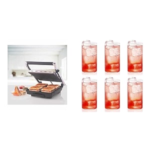 borosil super jumbo bgrillss23 2000-watt grill sandwich maker black amp borosil - bv430100003 vision glass set 350 ml set of 6 transparent