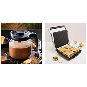 borosil super jumbo bgrillss23 2000-watt grill sandwich maker black amp borosil - carafe flame proof glass kettle with stainer 1l