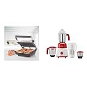 Borosil Super Jumbo BGRILLSS23 2000-Watt Grill Sandwich Maker (Black) &amp; Borosil - ARO(750 Watts) Mixer Grinder 4 Jar (3 Stainless Steel + 1 Juicer Jar), Red