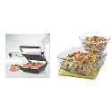 Borosil Super Jumbo BGRILLSS23 2000-Watt Grill Sandwich Maker (Black) & Borosil - Glass Mixing Bowl and Square Dish with Lid Set, 2-Pieces, Transparent