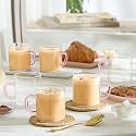 Borosil Vision 6 Pcs Tea n Coffee Borosillicate Glass 190 ml Classic Mug Set | Microwave Safe, Scratch Resistance, Lightweight | for Chai, Green Tea, Milk | Transparent (Pink)