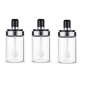 borosilicate glass food storage jar honey storage bottle with dipper - 250ml 3 - honey jar