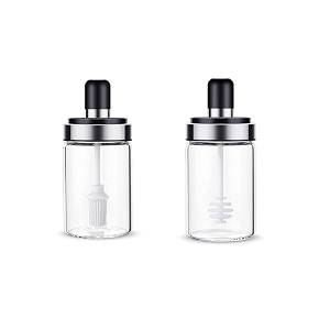 borosilicate glass jar for 1-oil jar with brush 1-honey jar for storage jar for multipurpose use for kitchen - 250ml brush  honey