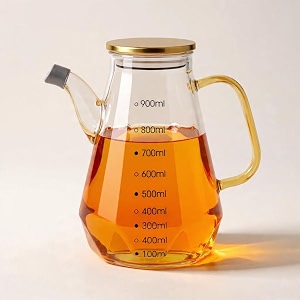 borosilicate glass oil dispenser and stoppers bottle with handle and wooden lid 900 ml pack of 1 steel lid