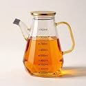 Borosilicate Glass Oil Dispenser and Stoppers Bottle with Handle and Wooden lid 900 ML, Pack of 1 (Steel lid)