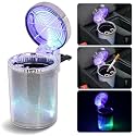Bosaidong Car Ashtray, Auto Ashtray With LED Light, Mini Car Trash Can, Portable Ashtray with Lid Suitable for Most Vehicles, Silver
