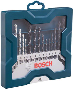 bosch 2607017504 professional 15 pcs wood  metal  masonry drill bit set