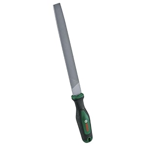bosch flat metal file 200 mm  8 inch  cut 2 medium coarse file for metal filing deburring shaping  hard carbon steel flat file  ergonomic soft grip handle with thumb notch hand tool