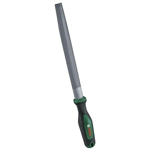 bosch half round metal file 200 mm  8 inch  cut 2 medium grade file for metal filing deburring amp shaping  hard carbon steel blade  ergonomic soft grip handle with thumb indentation hand tool