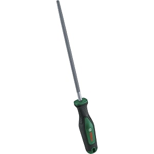 bosch round metal file 200 mm  8 inch  cut 2 medium grade file for metal filing shaping amp internal contours  hard carbon steel round file  ergonomic soft grip handle with thumb indentation