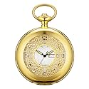 BOSHIYA Men's Hollow Quartz Pocket Watch Classic Arabic Digital Luminous dial &amp; Date Pocket Watch with Chain Christmas Graduation Birthday Gift