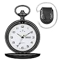 BOSHIYA Men's Hollow Quartz Pocket Watch Classic Arabic Digital Luminous dial & Date Pocket Watch with Chain Christmas Graduation Birthday Gift