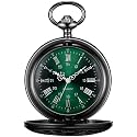BOSHIYA Pocket Watches for Men Vintage Unique Blue Dial Roman Numerals Scale Black Quartz Pocket Watch with Chain for Christmas Graduation Birthday Gifts