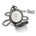 BOSHIYA Smooth Black Pocket Watches for Men Quartz Arabic Digital Dial, Classic Vintage Mens Womens Pocket Watch with Chain Christmas Graduation Birthday Gifts Fathers Day