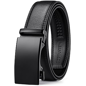 bostanten mens belt leather ratchet dress belt with sliding adjustable buckle trim to fit