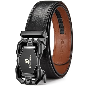 bostanten mens belt leather ratchet dress belt with sliding adjustable buckle trim to fit