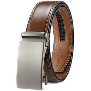 bostanten mens belt leather ratchet dress belt with sliding adjustable buckle trim to fit