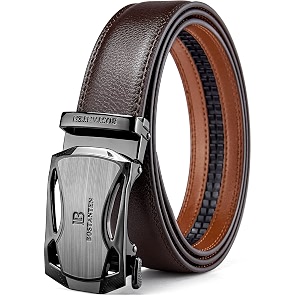 bostanten mens belt leather ratchet dress belt with sliding adjustable buckle trim to fit