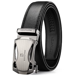 bostanten mens belt leather ratchet dress belt with sliding adjustable buckle trim to fit
