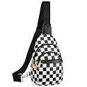 BOSTANTEN Sling Bag for Women Leather Crossbody Bags Fanny Pack Chest Bag for Travel, A-checkered Black, 10.24" * 6.69" * 3.15", Classic Casual Travel