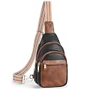 BOSTANTEN Sling Bag for Women Leather Crossbody Bags Fanny Pack Chest Bag for Travel, A-black &amp; Brown, 3.15 inches x 6.69 inches x 10.24 inches, Classic Casual Travel